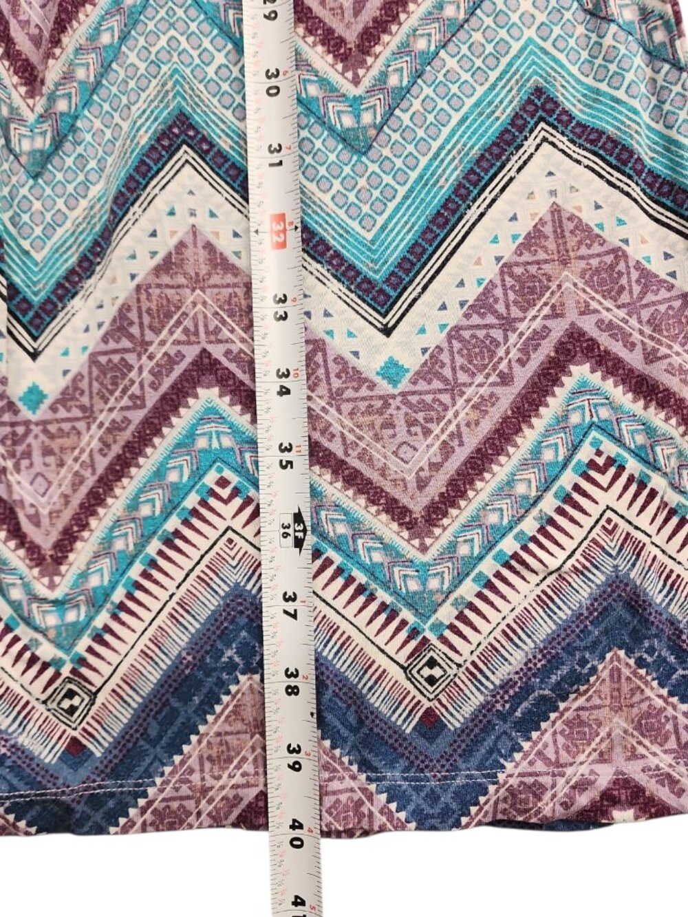 Chevron Wide Leg Palazzo Pants Teal Purple Boho Flowy Sz L | Resort Vacation Bea - Picture 11 of 13